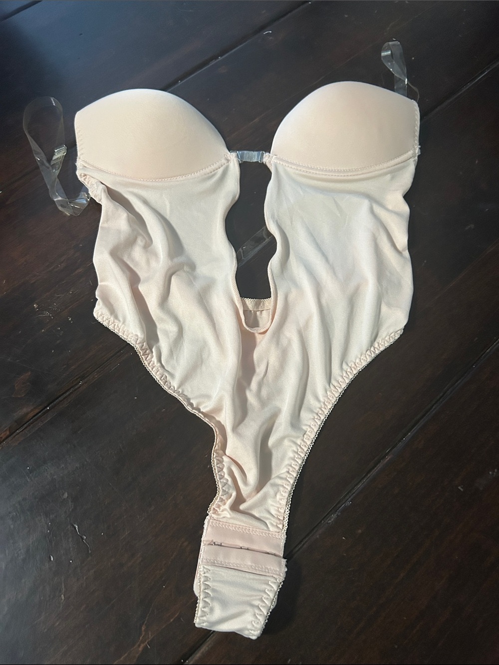Strapless Nude Plunge Bodysuit w padded bra